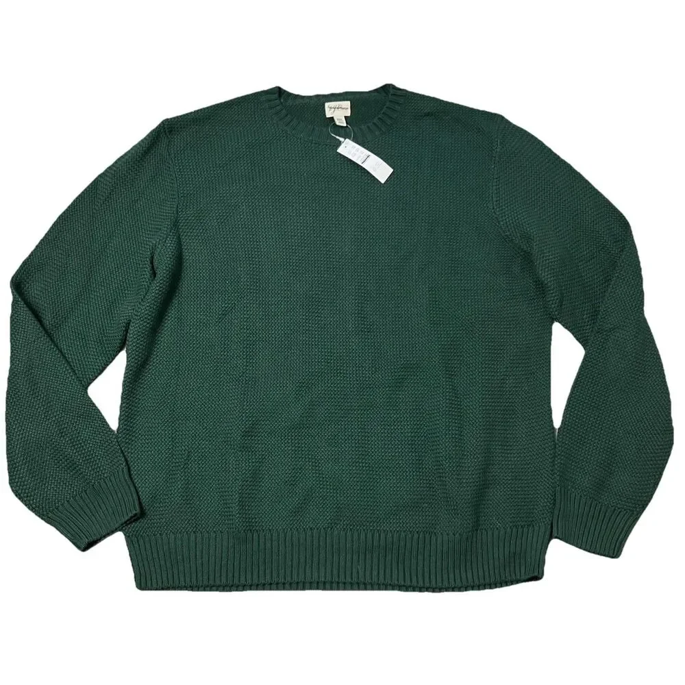 J‎ Crew Mens XXL Green Premium Basket-stitch Cotton Crewneck Sweater